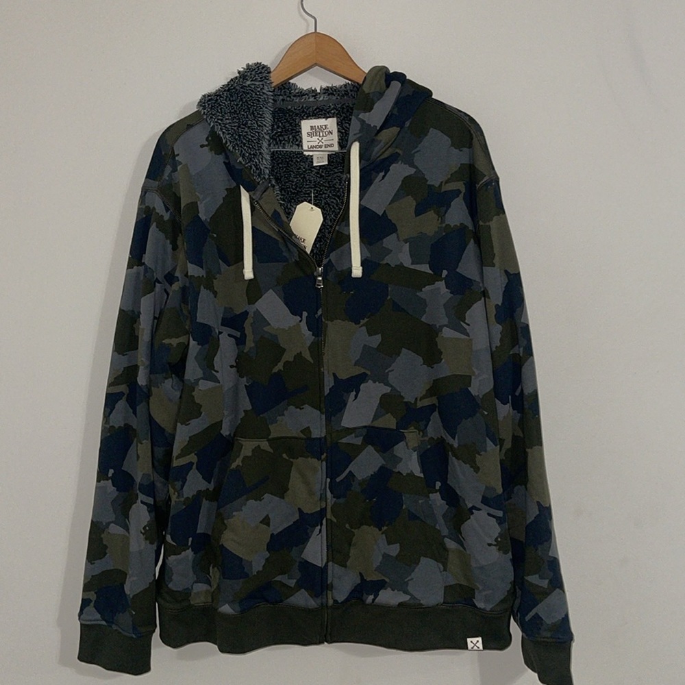 blake shelton x green camo lined zip up hoodie jacket lands end xxl - Picture 2 of 8
